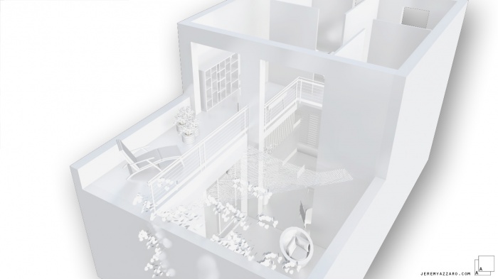 Surélévation en ossature bois, greffe contemporaine : e-surelevation-ossature-bois-maison-contemporaine-marseille-maquette-blanche-jeremy-azzaro-architecte