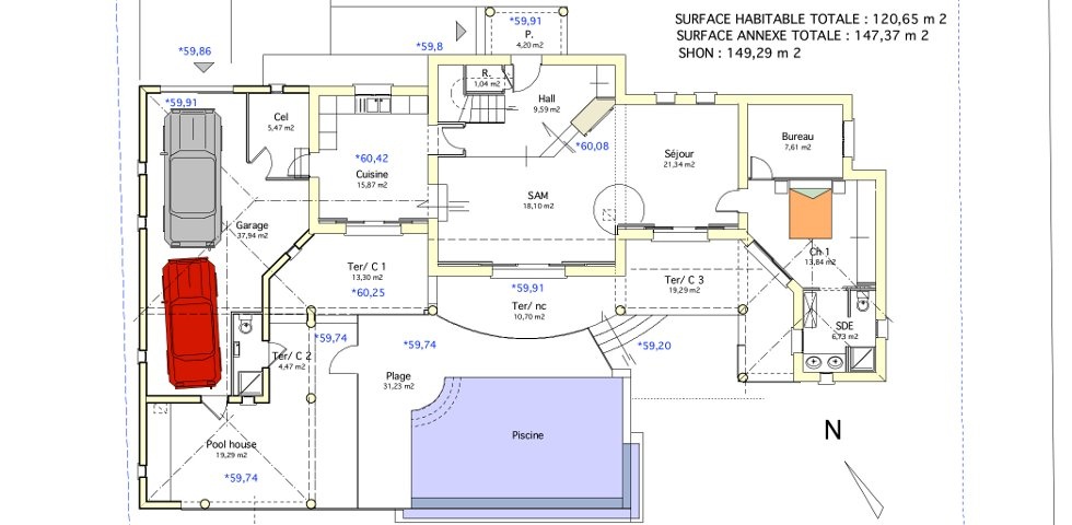 Maison en U : Maison en U plan rdc