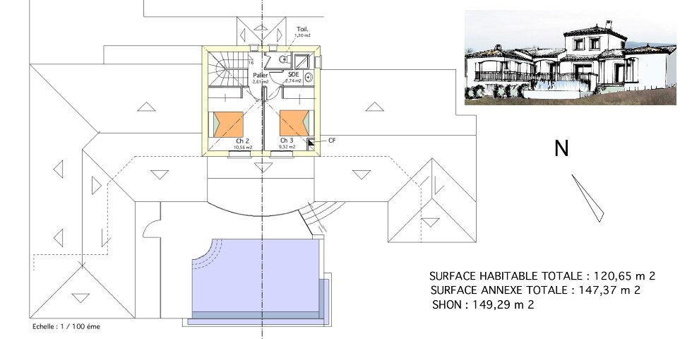 Maison en U : Maison en U plan étage